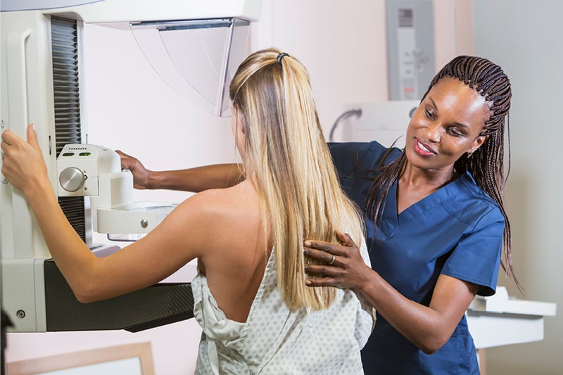 Woman receiving a mammogram