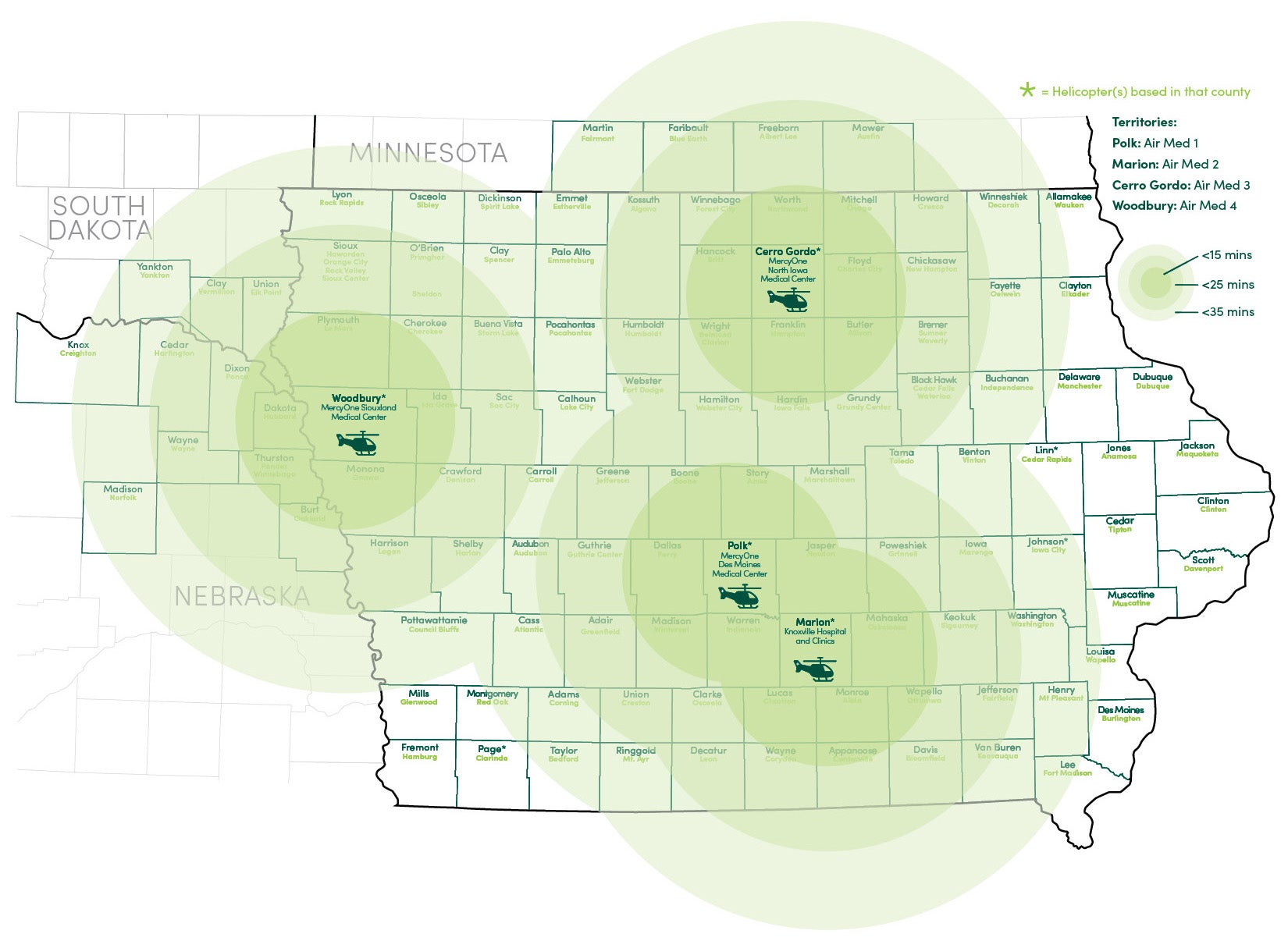 MercyOne AirMed Response Map